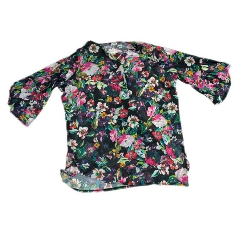 Avenue Kimono Cardigan‎ Womens 22/24 Black Floral Long Sleeve Open Front Sweater